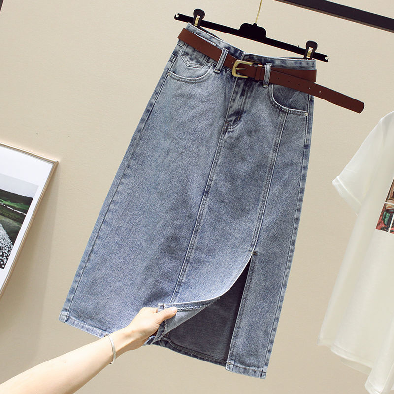 Temperament Split Mid-length High-waisted A-line Thin Hip-length Skirt