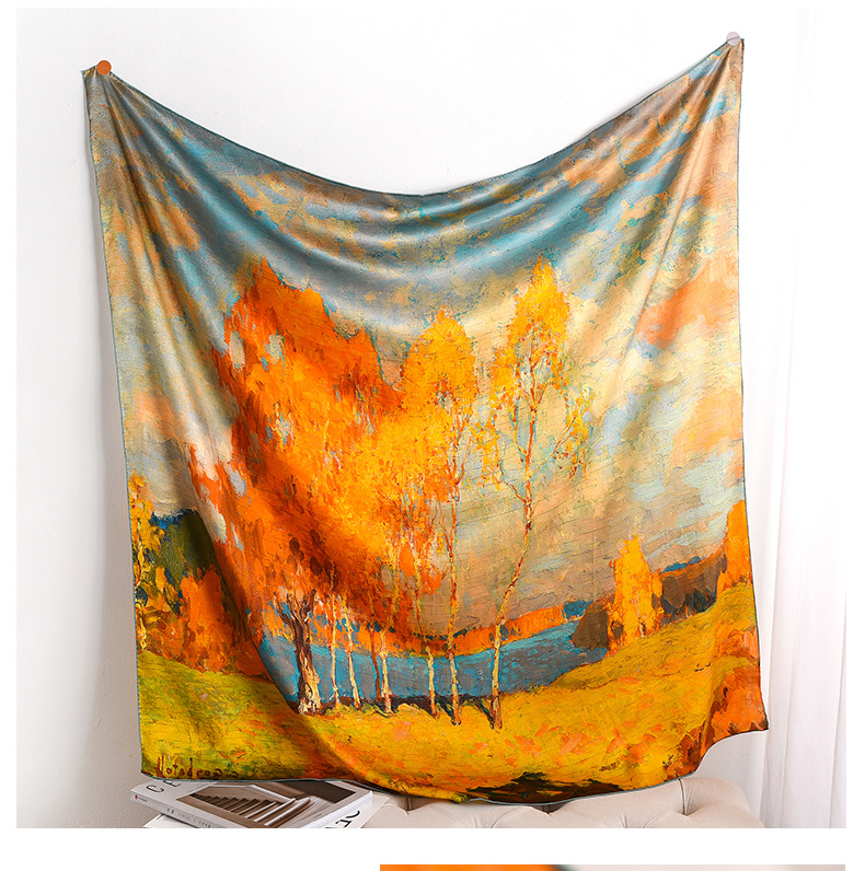 Oil Painting Autumn Thick Silk Big Square Scarf