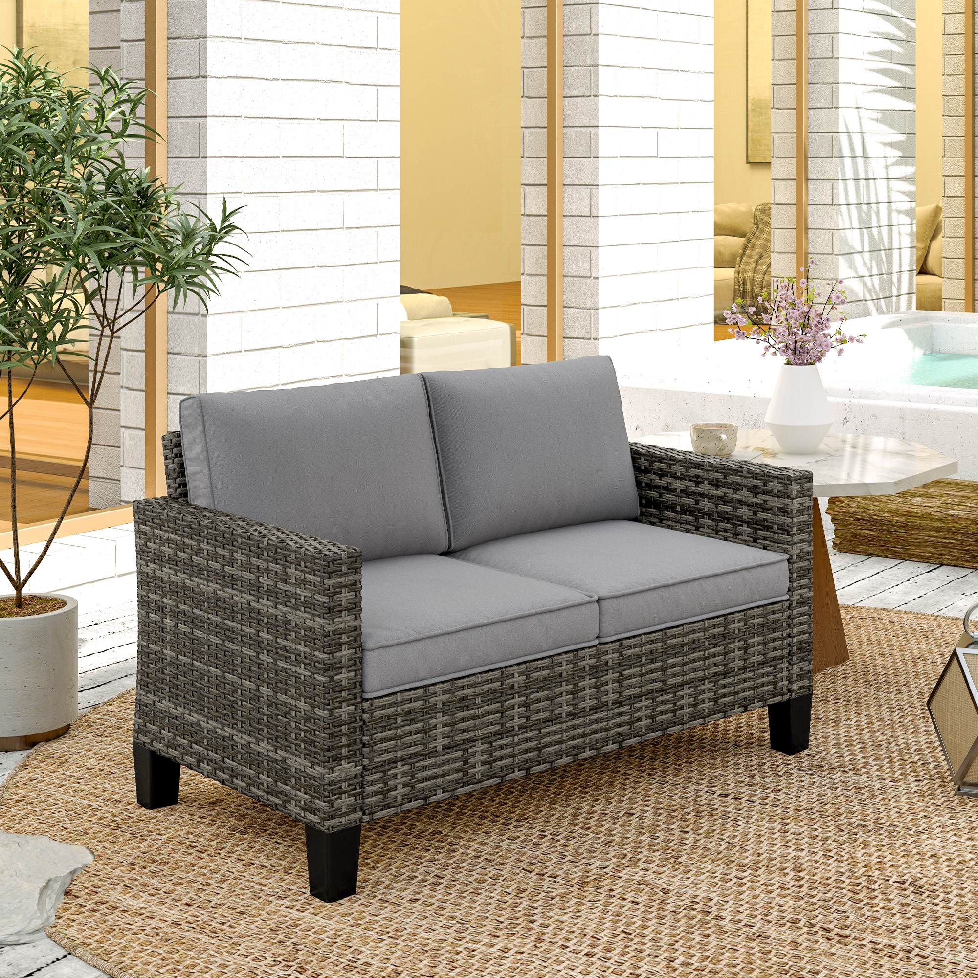 Double Rattan Outdoor Sofa - Dark Gray — image 2