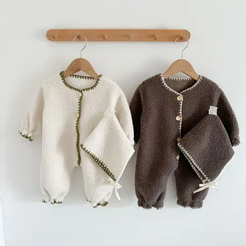 Fleece-Lined Baby Romper with Removable Hat