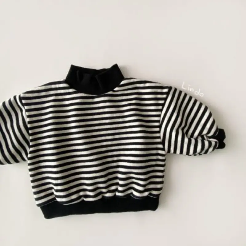 Striped Half High Neck Loose Fit Fleece Top