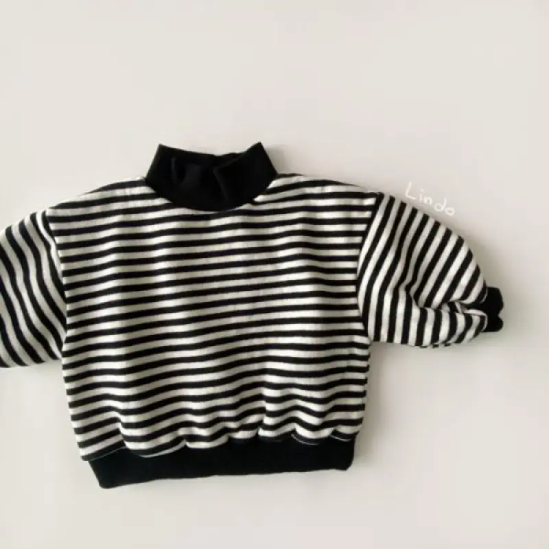 Striped Half High Neck Loose Fit Fleece