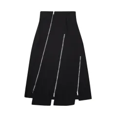 Zipper Slit Niche A Line Skirt Cover Buttocks - Black - View 1