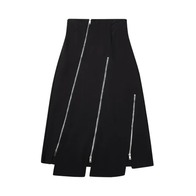 Zipper Slit Niche A Line Skirt Cover Buttocks Black - Shop at LoveMi