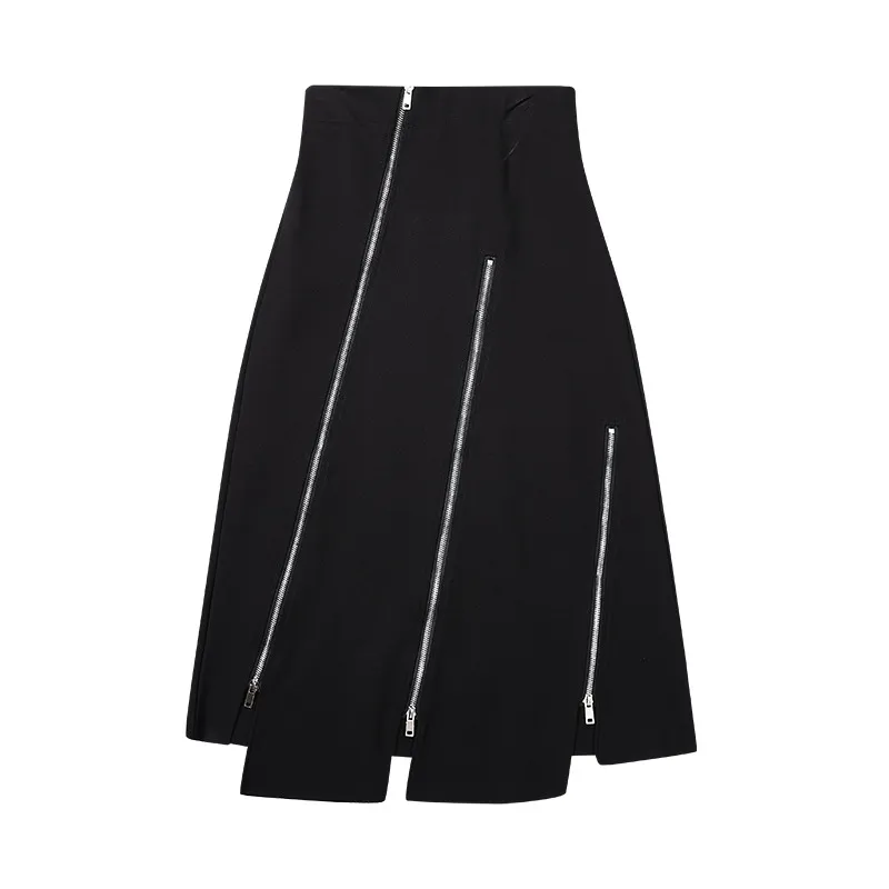 Zipper Slit Niche A Line Skirt Cover Buttocks - Black