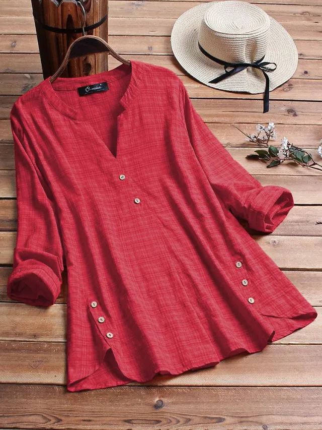Irregular Hem Button Decoration Top For Women Red - Shop at LoveMi
