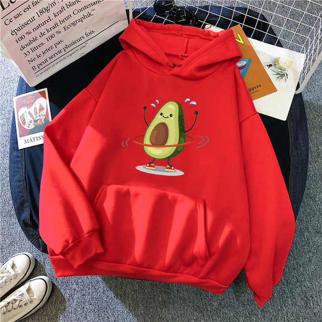 Title 4, Hoodies Sporty Cartoon Avocado Print Warm New S...