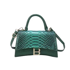 Women's Snake Pattern B Word Handbag - Green - View 1