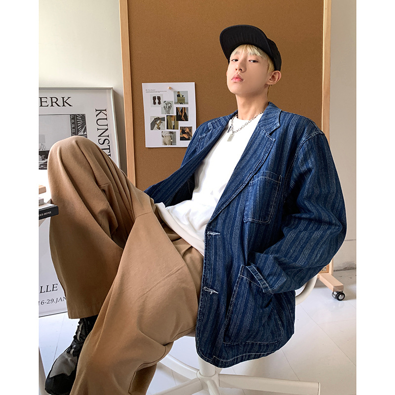 Striped Suit Denim Suit Loose Jacket