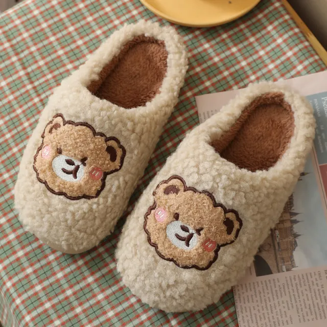 Non slip Cute Indoor Home Dormitory Plush Couple Slippers Khaki - Shop at LoveMi