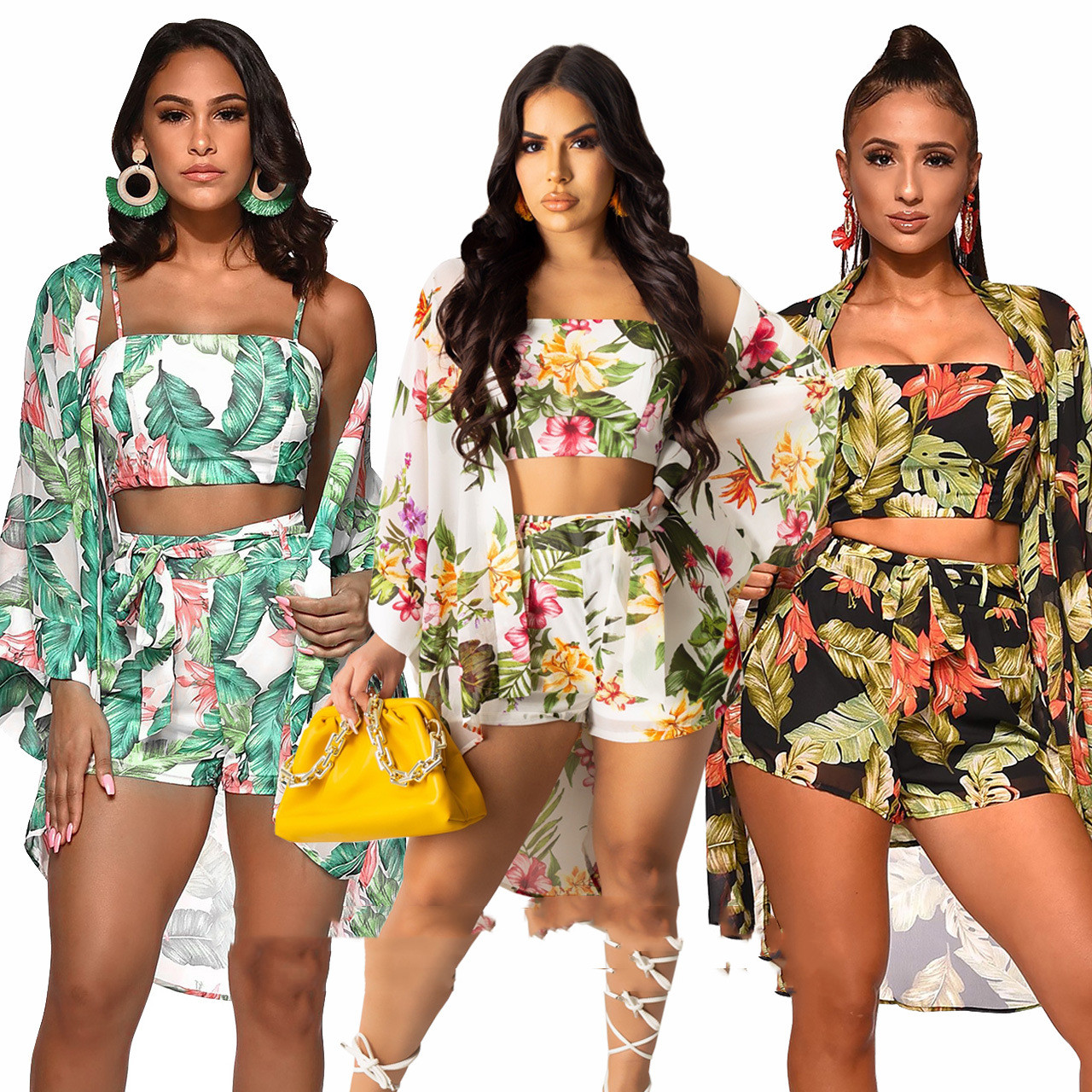 Women's Vest Printed Pants Chiffon Summer Fashion Printed Three-piece Suit