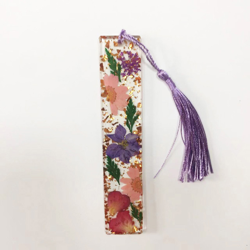 Real Flower Gold Foil Tassel Bookmark