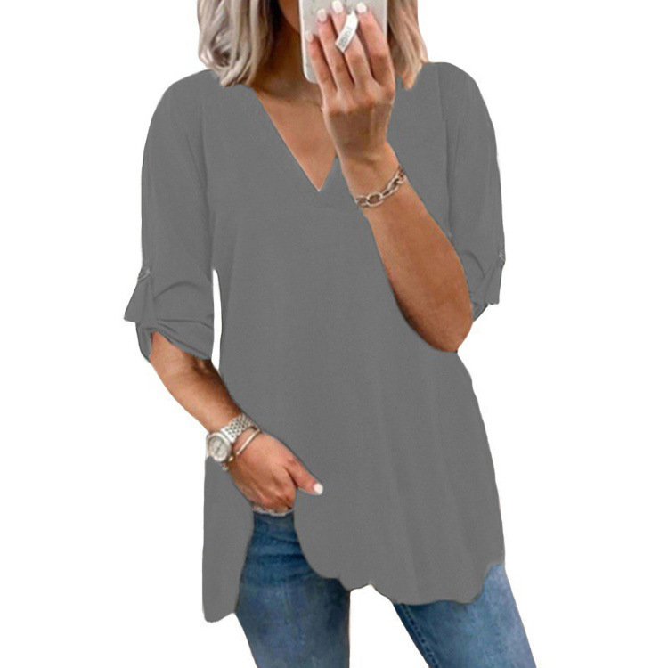 Title 6, Solid Color V-Neck Pullover Loose Women