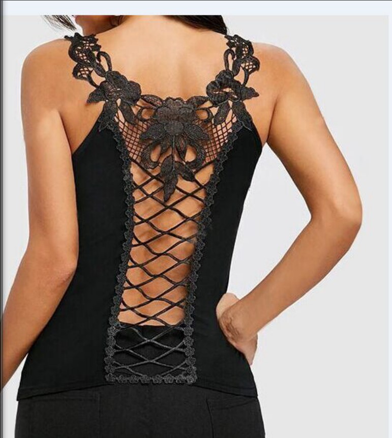 Sexy Back Hollow Round Neck Sleeveless T-shirt