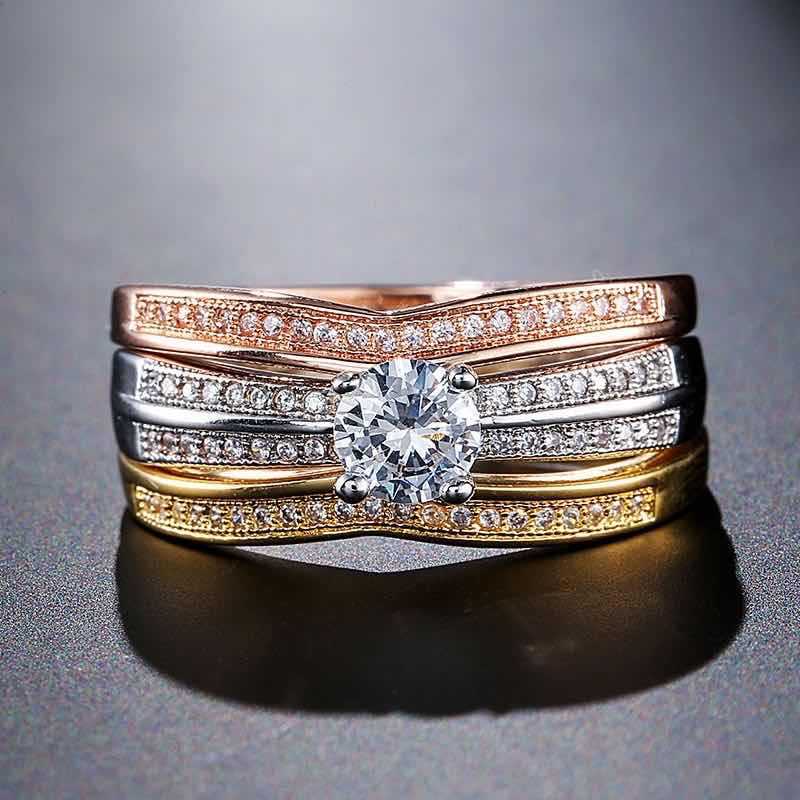 European And American Tri-color Mixed Diamond Ring