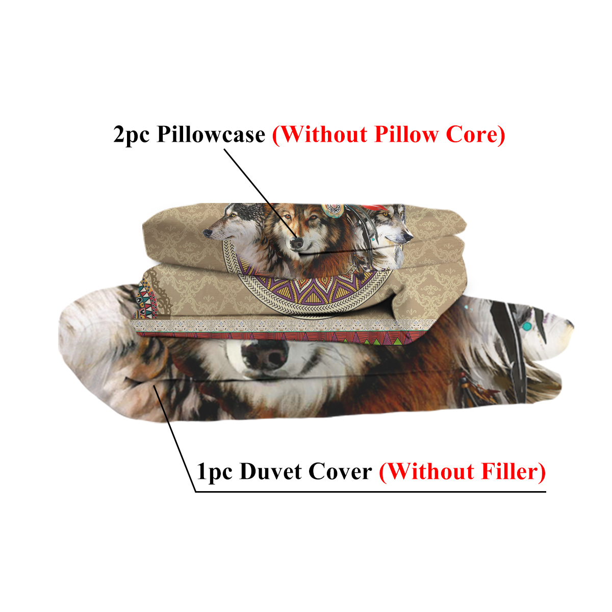 Wolf Duvet Cover Set 3 Pcs Retro Brown Tribal Boho Grid Bedding Comforter For... 5