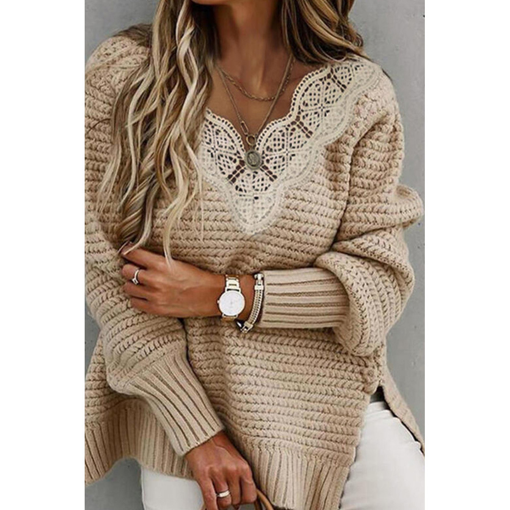 Winter New Lace V-neck Sweater Women Europe And America