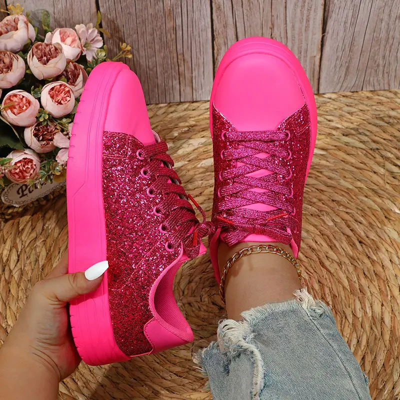 Glitter Sequin Design Flats Shoes Women Trendy Casual Thick-soled