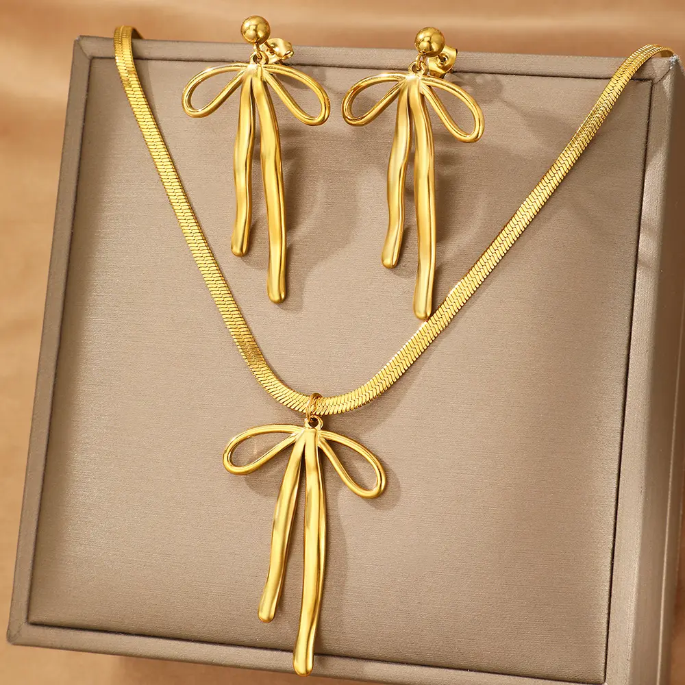 Women Bow Jewelry Set Herringbone Snake Chain