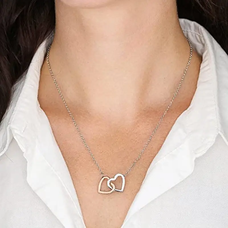 Fashion Double Love Heart Ring Buckle Diamond Short Personalized Clavicle Chain Female
