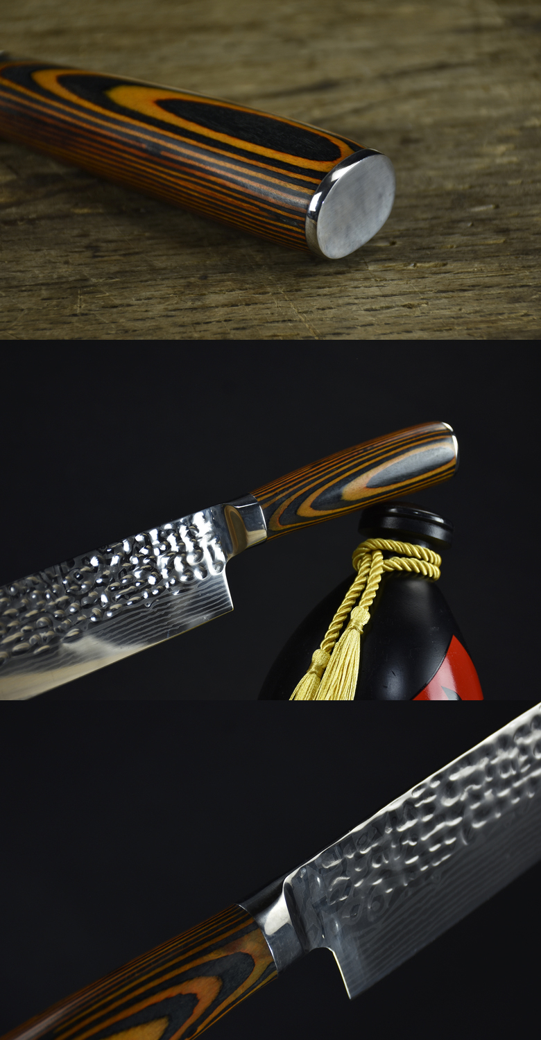 Hammered Small Kitchen Knife With Wooden Handle