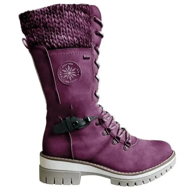 Wedge Heel Thick With Wool Stitching Martin Boots - Purple