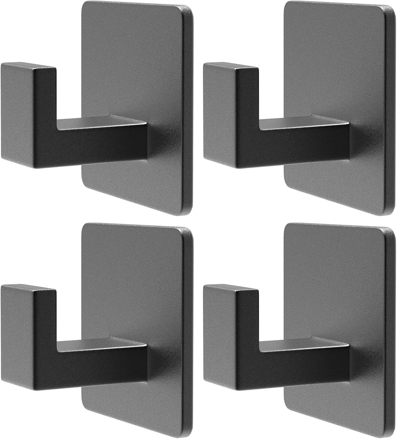 Self Adhesive Aluminum Wall Hooks 4 Units, Black Metal Hooks For Bathroom, Kitchen, Bedroom, Entryway And Home Organization