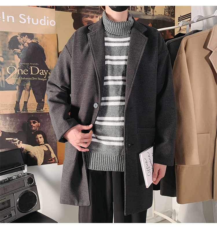 Mid-length Coat Men's Slim Handsome Woolen Coat