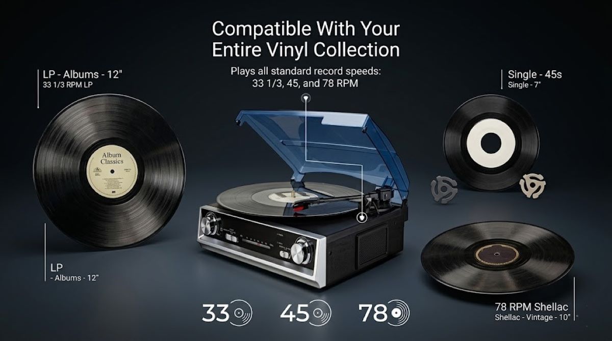 Vinyl Record Player Turntable Bluetooth 3 Speed Built-in Speakers Retro Portable Turntables & Vinyl Audio — foto 2