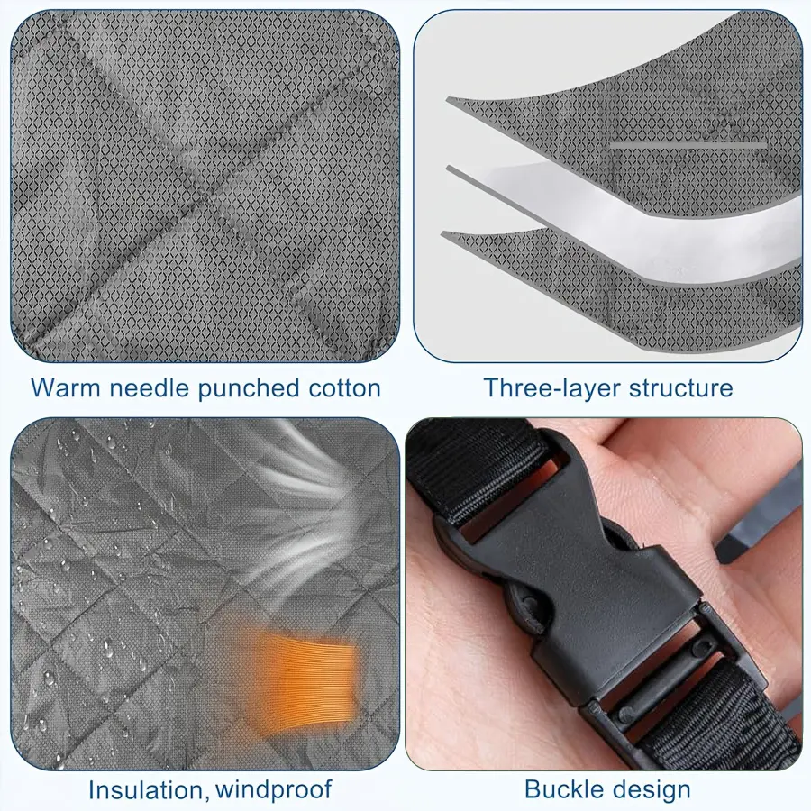 Grey Diamond Grid Quilted Thick Cotton Thermal Insulated Door Curtain, Wind Sound Dust Barrier Foldable Roll Up Door Drape With Storage Buckle, Double Installat