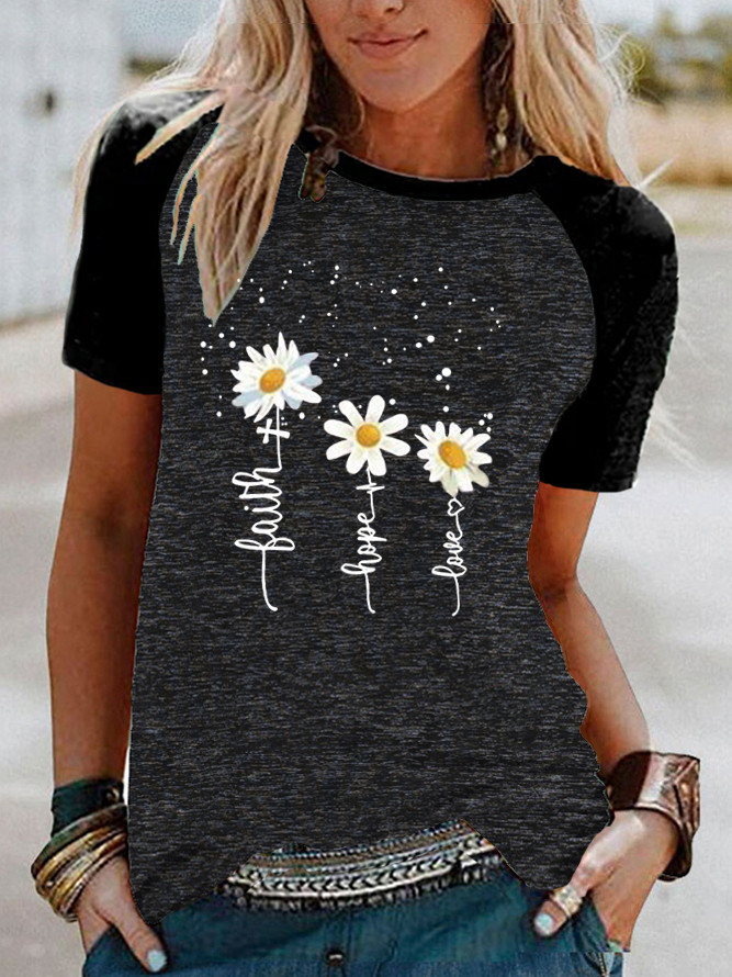 Title 7, Three Little Daisies Print Short-sleeved T-shirt