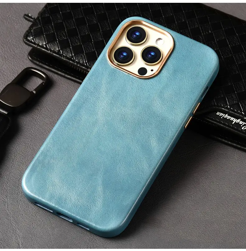 Mobile Phone Case Protective Cover Layer Cowhide Magnetic Suction Anti-fall Wireless Charging