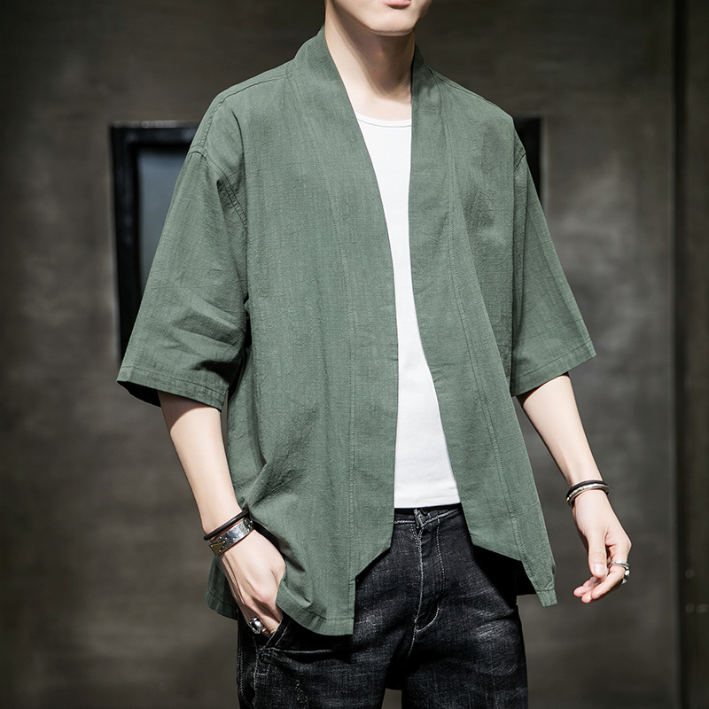 Men's Chinese Style Cotton And Linen Casual Embroidered Cardigan