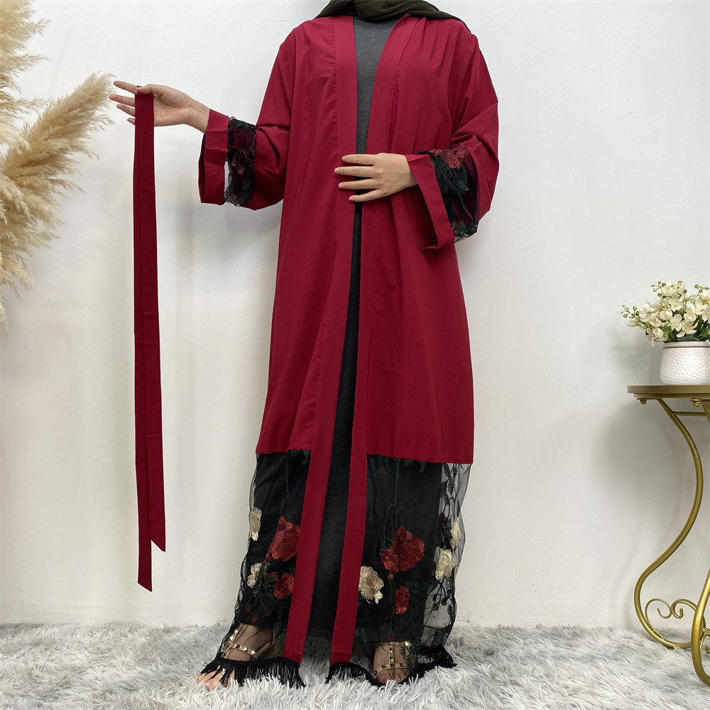 New Style Cardigan Robe Patchwork Embroidery Jujube Red - Shop at LoveMi