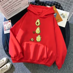 Avocado Mother And Baby Print Women's Clothing Loose Fashion Hooded Sweater - Red - View 1