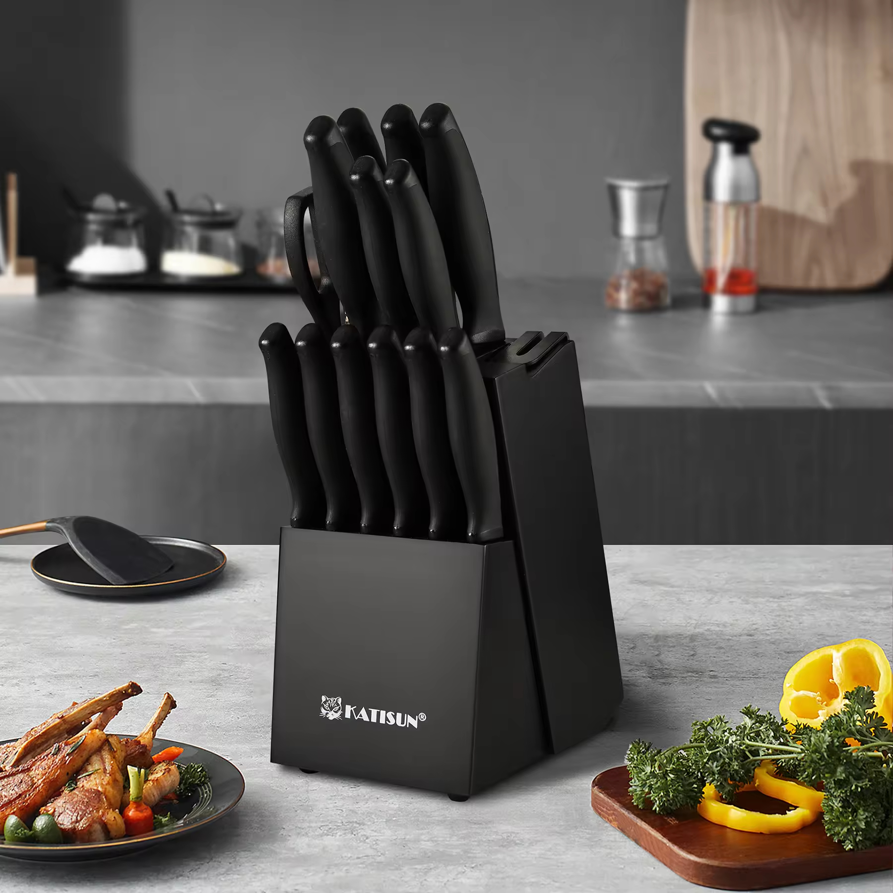 15-Piece Color-Coded Kitchen Knife Set With High-Carbon Chef Knives, Ergonomic Black Non-Slip TPR Soft Handles, And Built-In Knife Sharpener 4