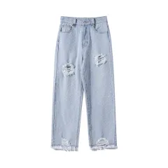 Women's Ripped Jeans All Match Casual High Waist Trousers - Blue - View 1