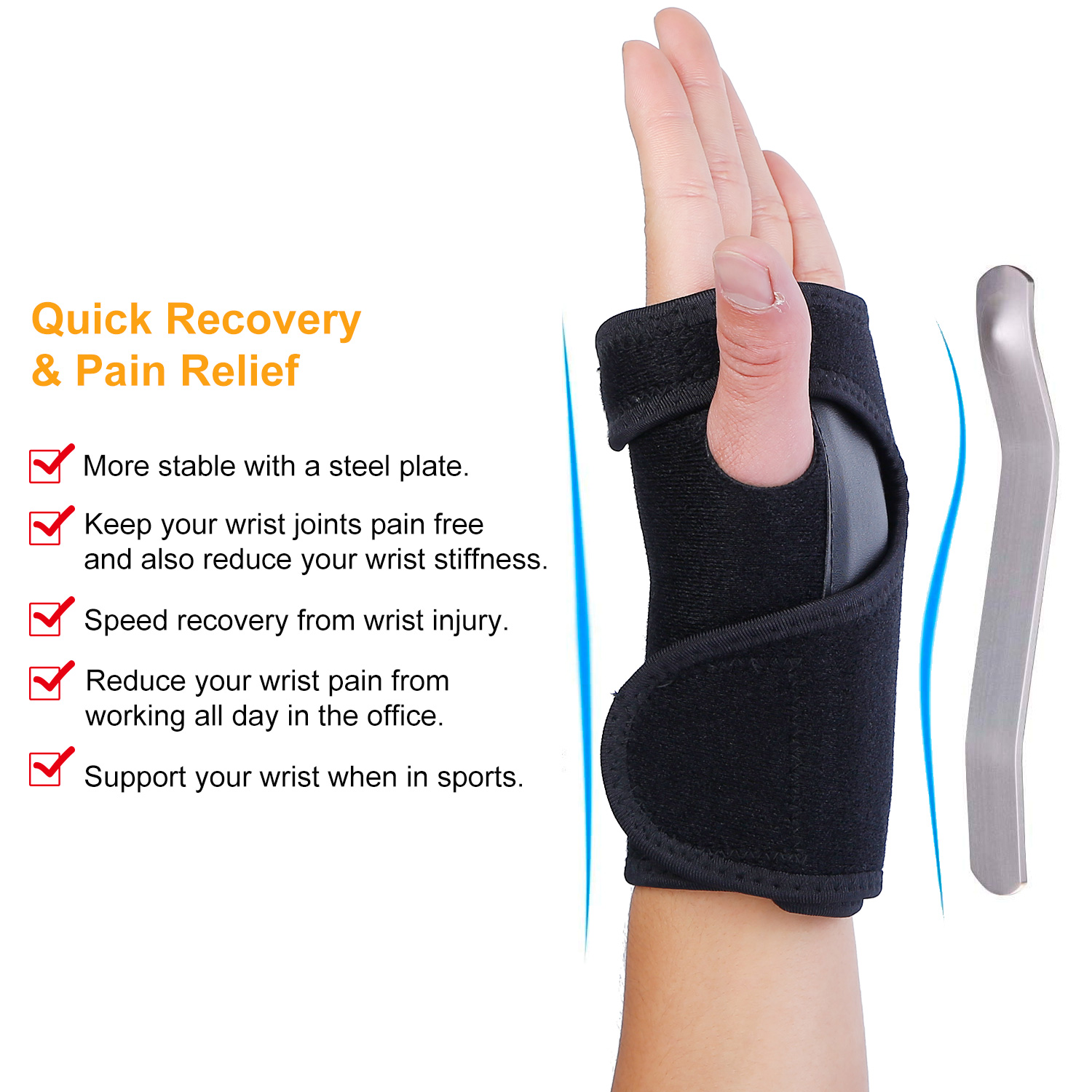 Wrist Support Brace Carpal Tunnel Wrist Brace Night Wrist Sleep Support Strap With Thumb Hole Removable Splint For Left Hand For Wrist Recovery Weightlifting