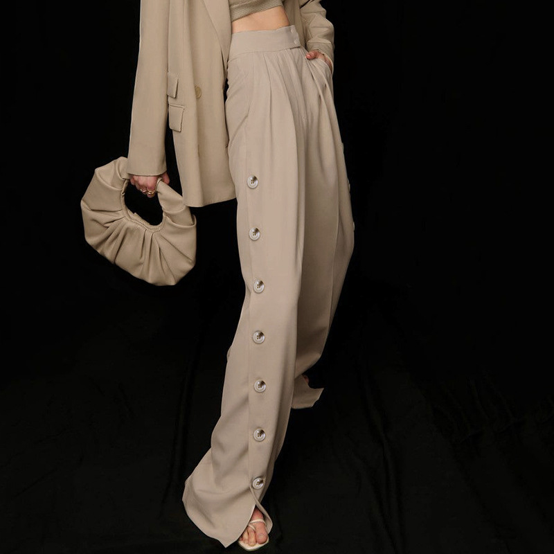 Women's High-waist Side Buckle Slashed Floor Trousers