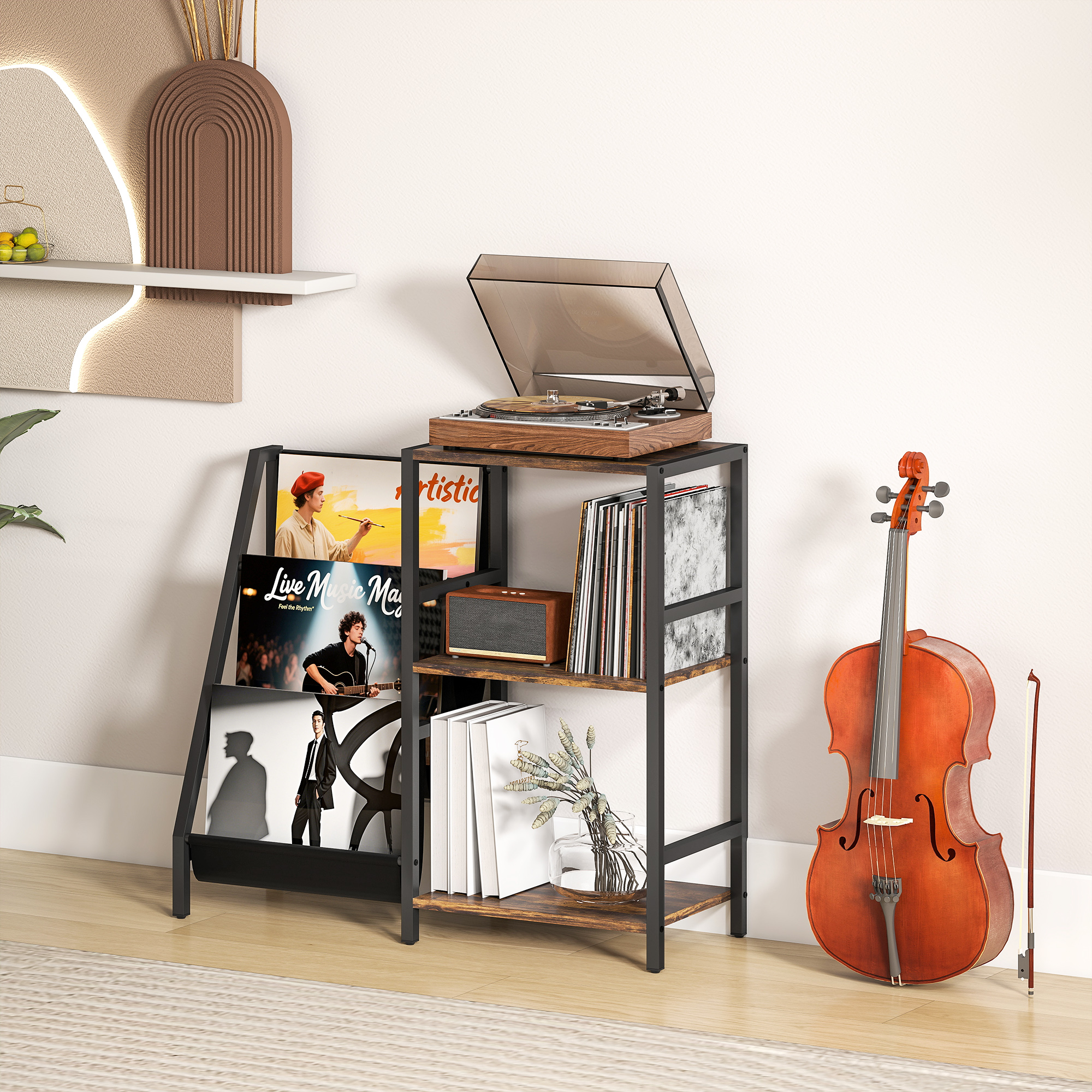 Three Layer Record Rack. The Table Next To Living Room. Bedroom -vintage Brown — image 3