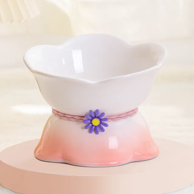 Cute Cat Bowl Ceramic Flower Gradient White Pink - Shop at LoveMi