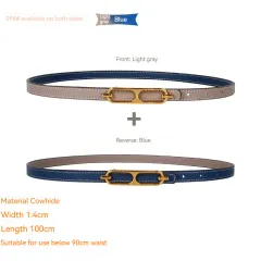 Genuine Leather Thin Belt All-matching Dress Decoration Ins - 098 Light Grey Dark Blue - View 1