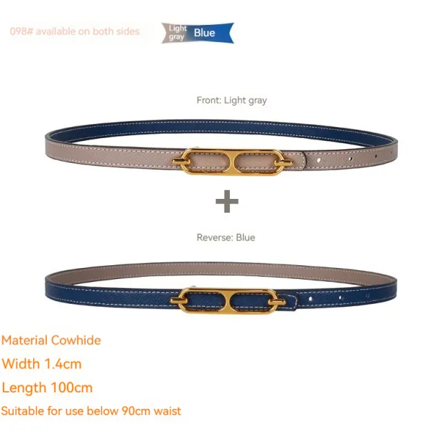 Genuine Leather Thin Belt All matching Dress Decoration Ins 098 Light Gray Dark Blue - Shop at LoveMi