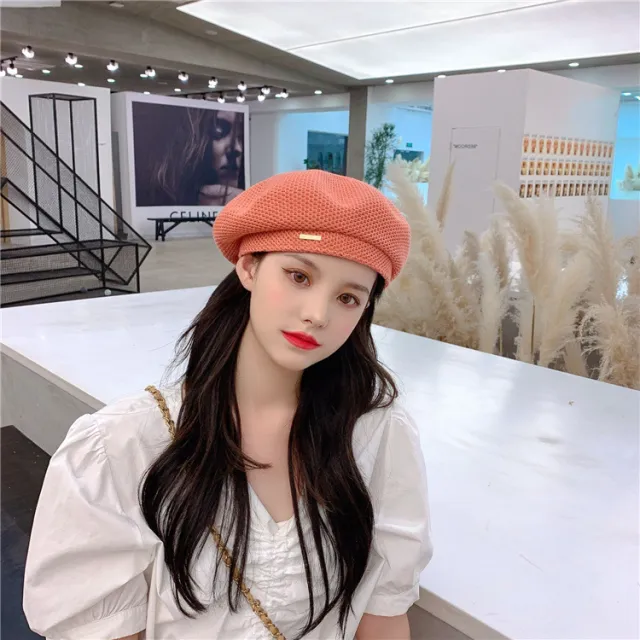 Women's Spring And Summer New Knitted Patch Beret Orange - Shop at LoveMi