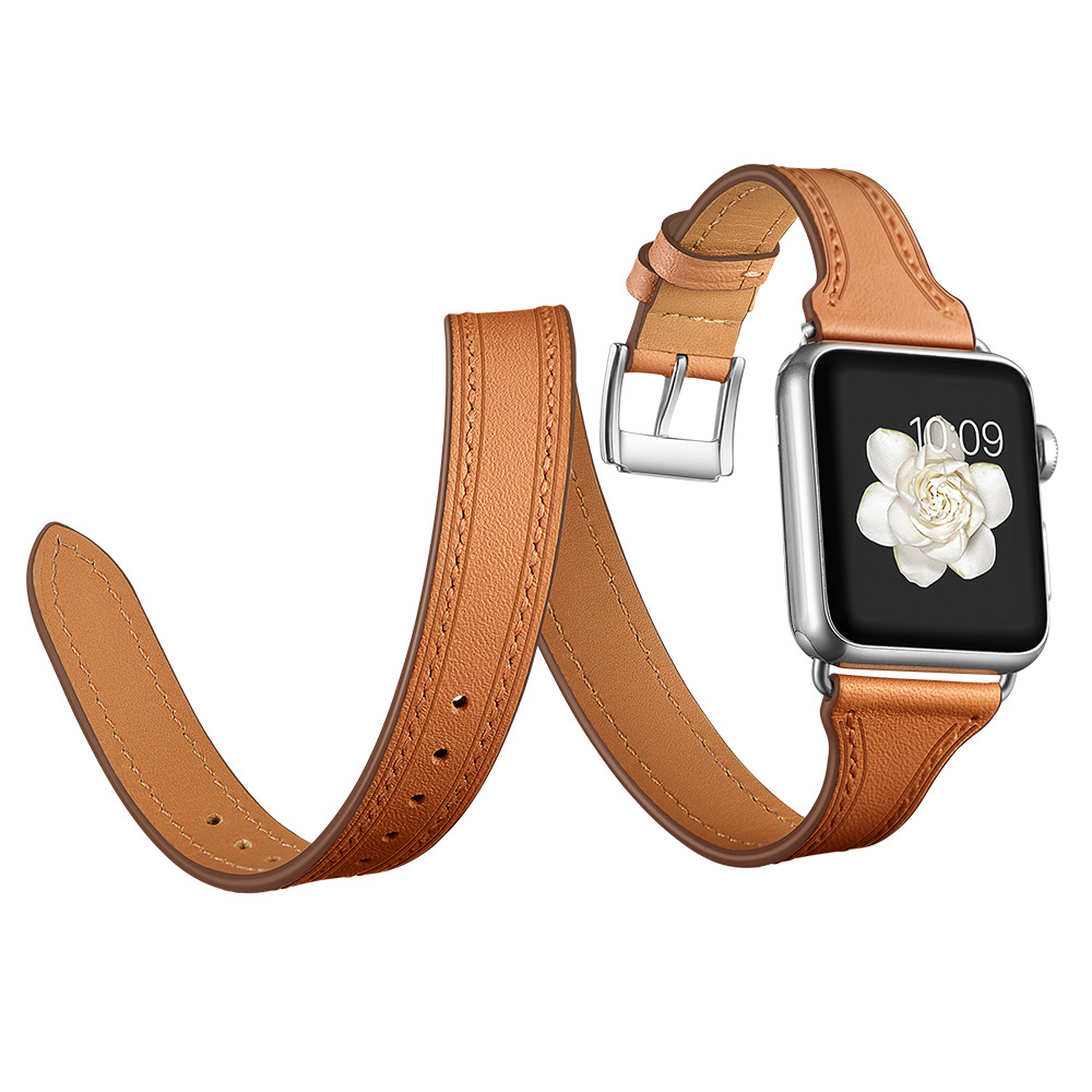 Double loop leather watch strap