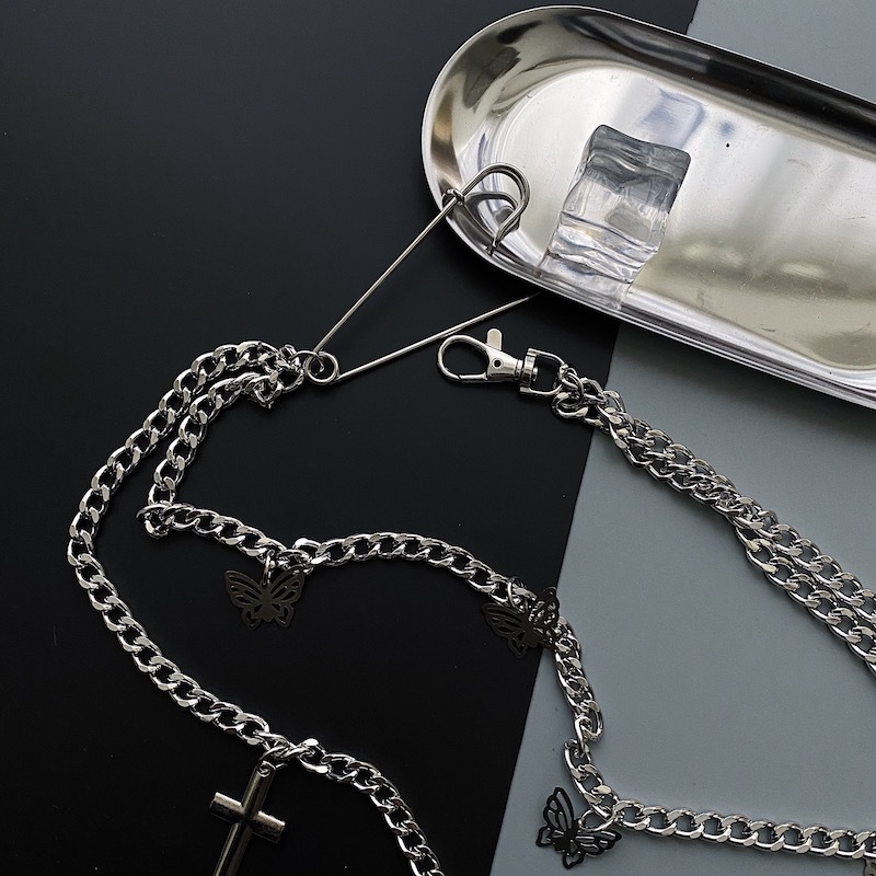 Design Hollow Butterfly Cross Double Waist Chain
