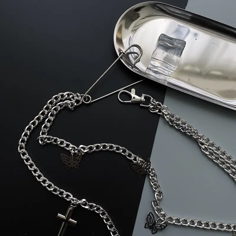 Design Hollow Butterfly Cross Double Waist Chain