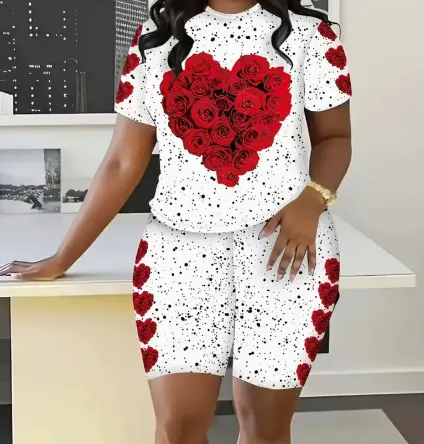 Women'S Two Piece Set Featuring A Stylish Printed T Shirt And Casual Shorts Multicolour - Shop at LoveMi
