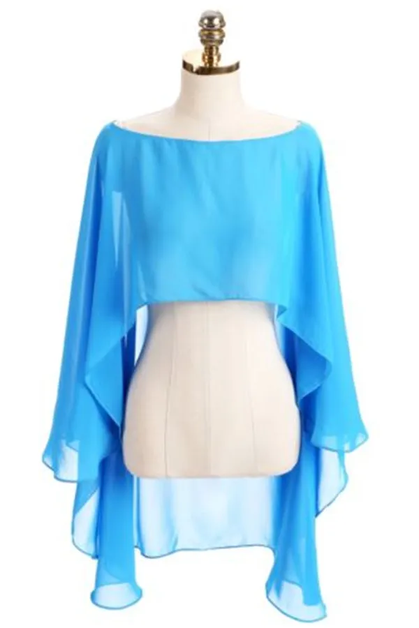 Color Crop Top Chiffon Cape Chiffon Shirt Blue - Shop at LoveMi