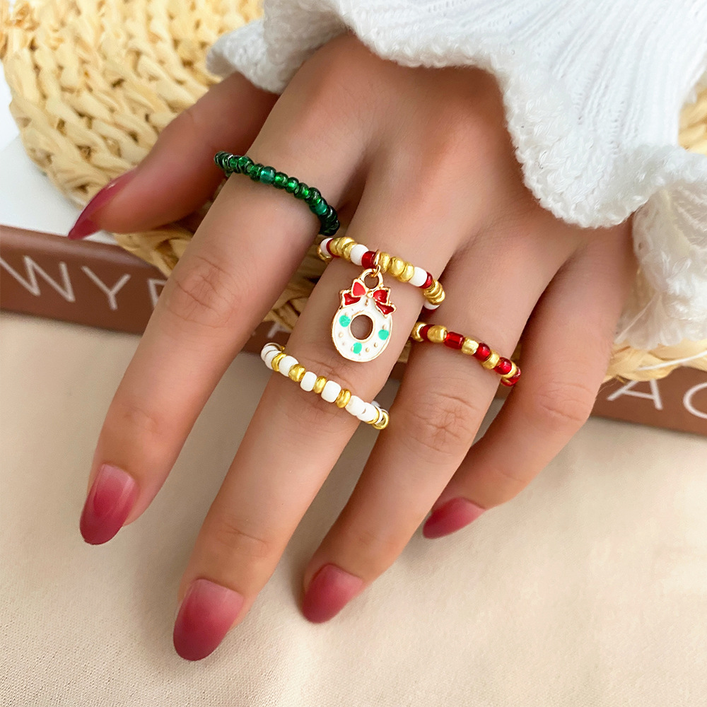 Christmas Rice Bead Ring 4 Pieces Set